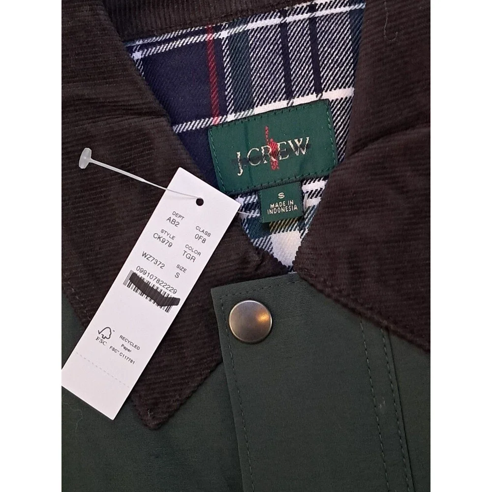 J.Crew 60/40 Barn Jacket Cotton Blend Dark Green Lightweight CK979 Size S NWT
